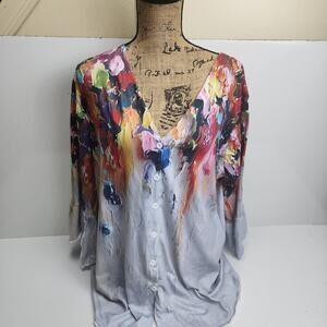 Women's Rainbow 3/4 Flare Sleeved Button Up Open Cardigan Size L NEW